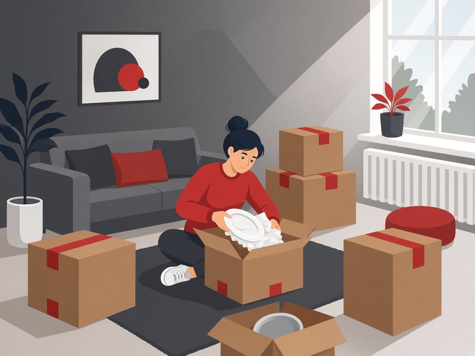 Ev taşıma öncesi eşya paketleme illüstrasyonu
